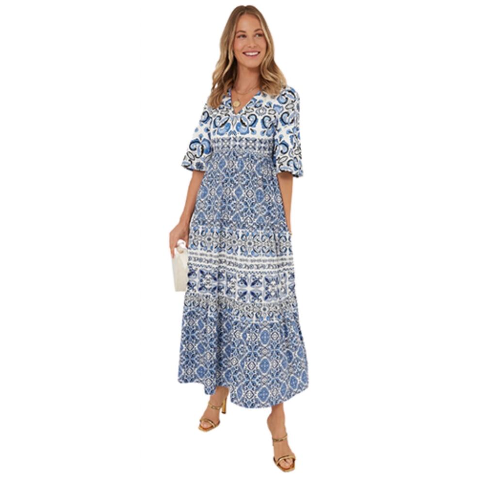 Tuckernuck Plus Majolica Tile Ginger Maxi Dress Size XXL - Picture 2 of 11